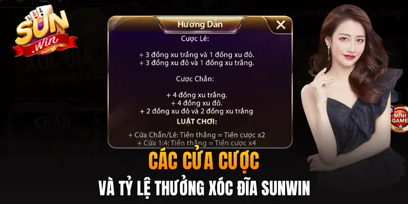 Các cửa cược và tỷ lệ thưởng trong Xóc Đĩa Sunwin